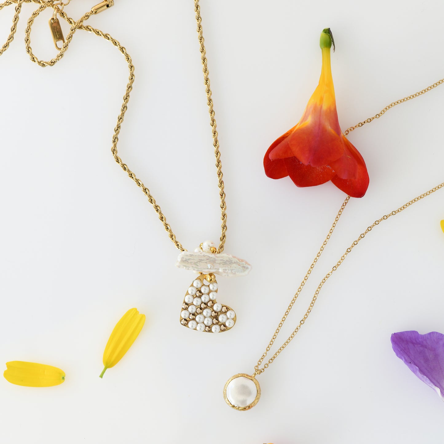 24k gold plated necklace with heart shaped pendant filled with natural fresh water pearls