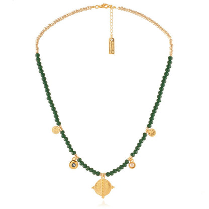 Best quality 24k gold plated chain and green semi-precious glass beads, handcrafted in Greece for a touch of elegance and sophistication