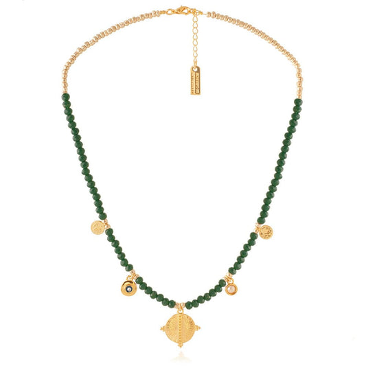 Best quality 24k gold plated chain and green semi-precious glass beads, handcrafted in Greece for a touch of elegance and sophistication