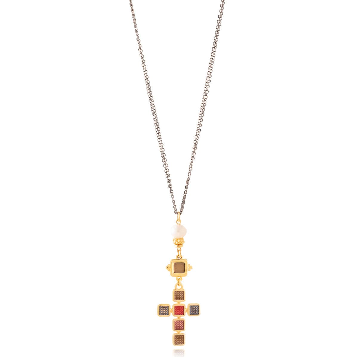 LONG NECKLACE WITH MULTICOLOUR CROSS - Chalice