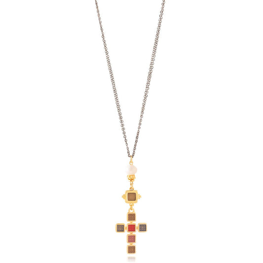 LONG NECKLACE WITH MULTICOLOUR CROSS - Chalice