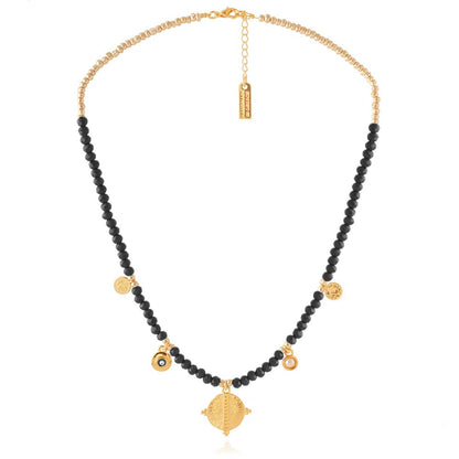 Best quality 24k gold plated chain and black semi-precious glass beads, handcrafted in Greece for a touch of elegance and sophistication