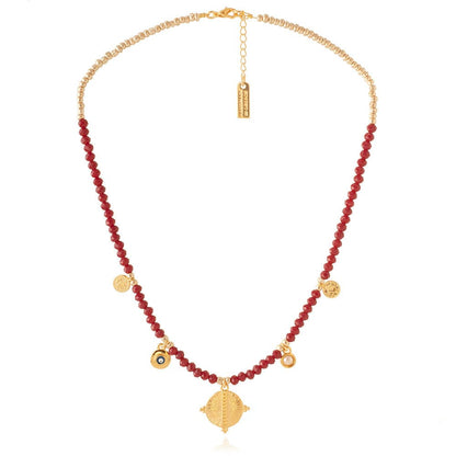 Best quality 24k gold plated chain and red semi-precious glass beads, handcrafted in Greece for a touch of elegance and sophistication