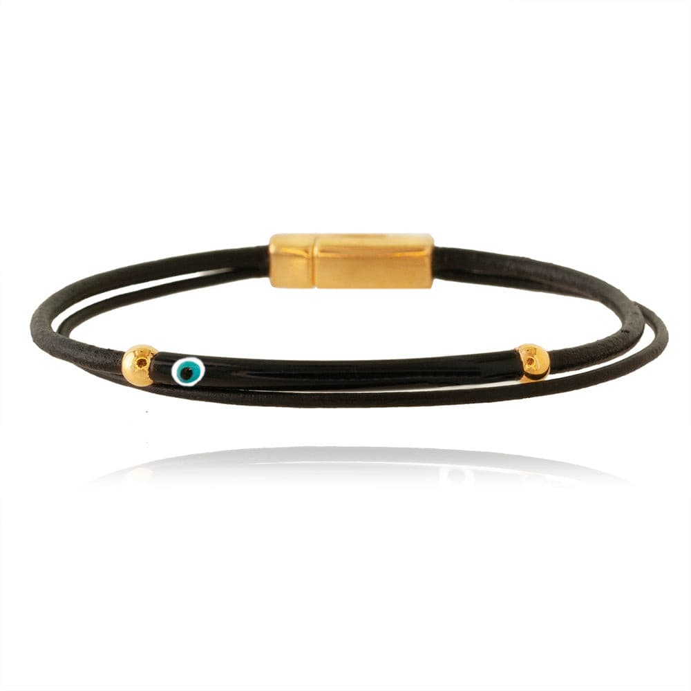 DOUBLE LEATHER EYE MINIMAL BRACELET - Chalice