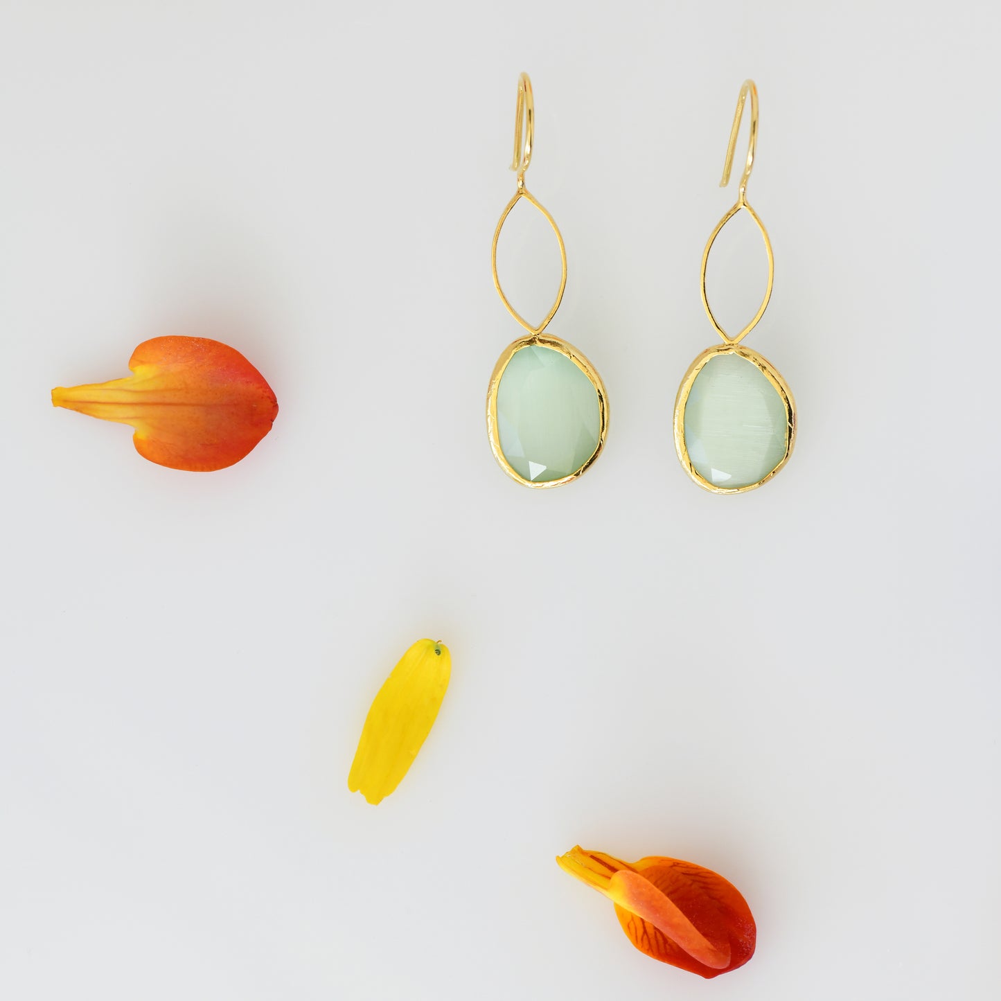 24K gold plated earrings with light green enamel