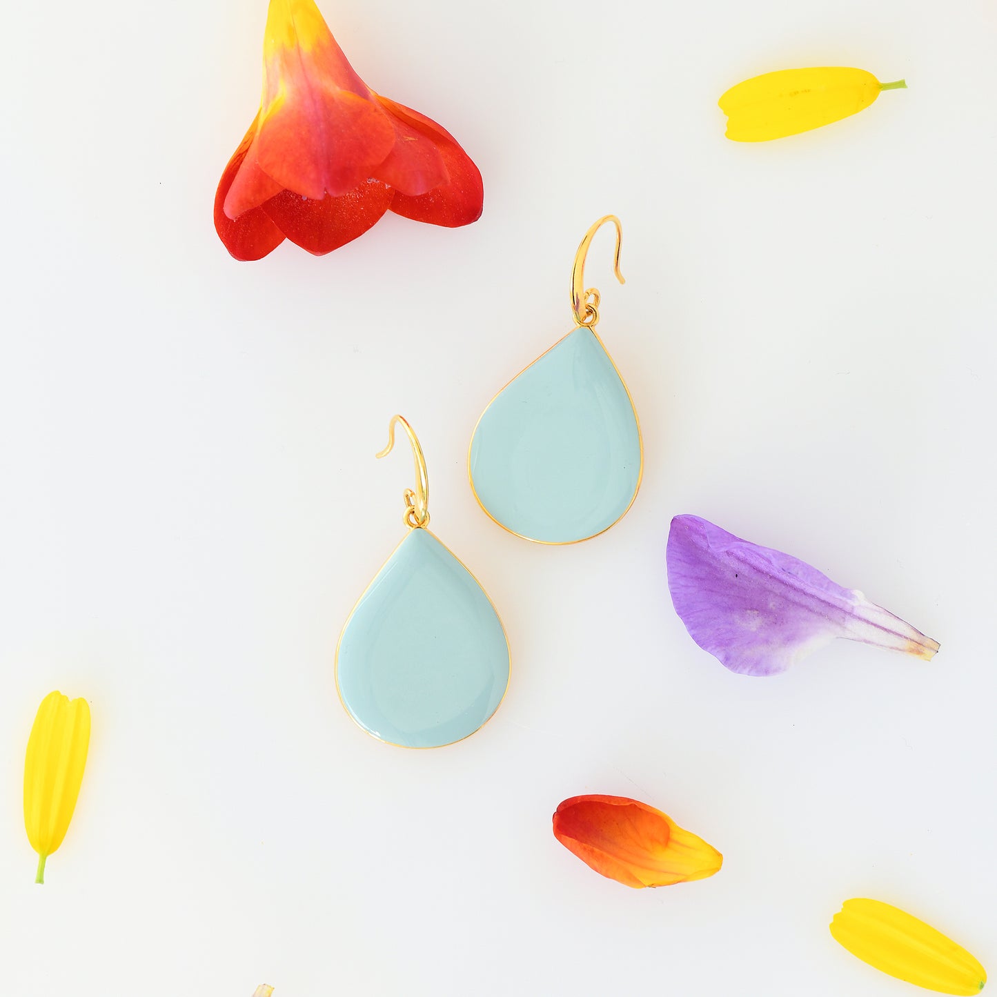 24k gold plated earrings with light blue pendant